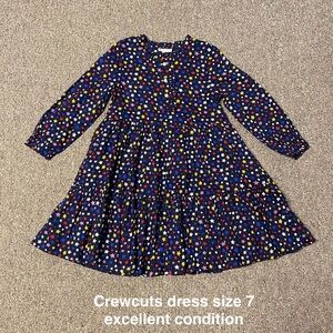 Crewcuts Navy Star-Print Tiered Long-Sleeve Dress